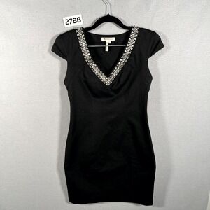 BCBGEneration Sheath Dress Womens Small Black Embellished Detail V‎ Neck Casual